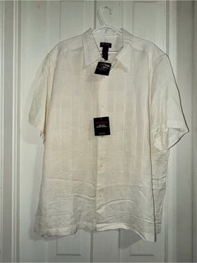 NWT Axcess men's size 2X Short-Sleeve Button-Up Shirt in Cream/white textured
